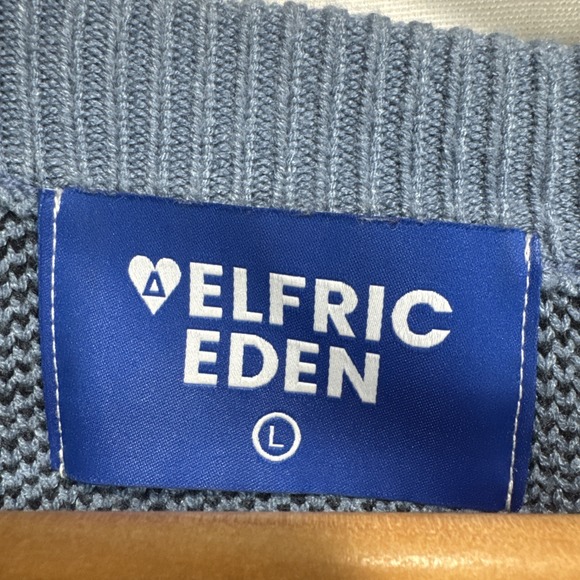 Aelfric Eden Blue Dinosaur Sweater Mens sz L Crewneck Knit Pullover Graphic - Picture 4 of 9